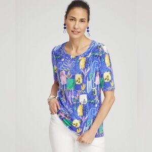 Chico’s Floral Abstract Scoop Neck Tee Shirt